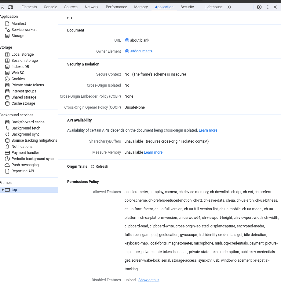 Screenshot of devtools
